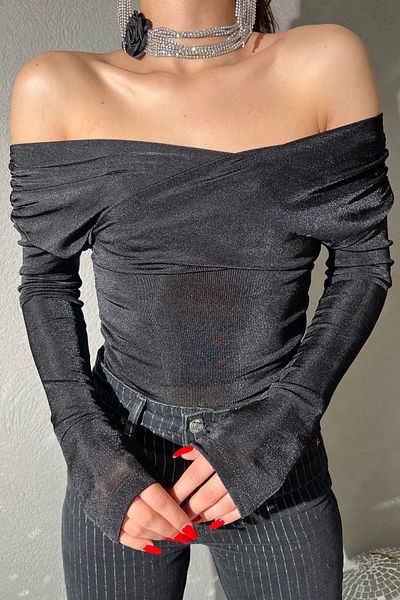Seda Yalçın Atelier Black Double-breasted Collar Special Design Blouse