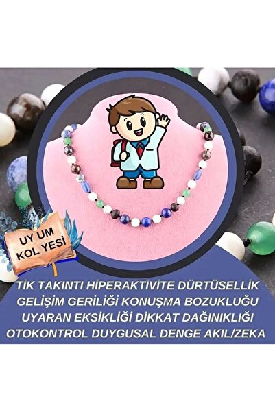 GİZEMLİ DOĞAL TAŞ ERKEK Öğrenci Kolyesi Okula Uyum İletişim Başarı Dikkat Eks...