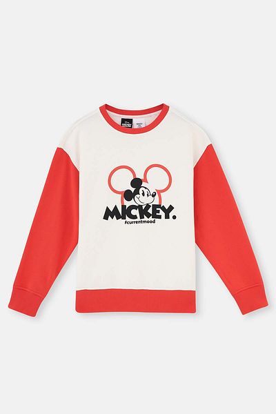 Dagi Ecrufarbenes Unisex-Sweatshirt mit Mickey-Mouse-Print