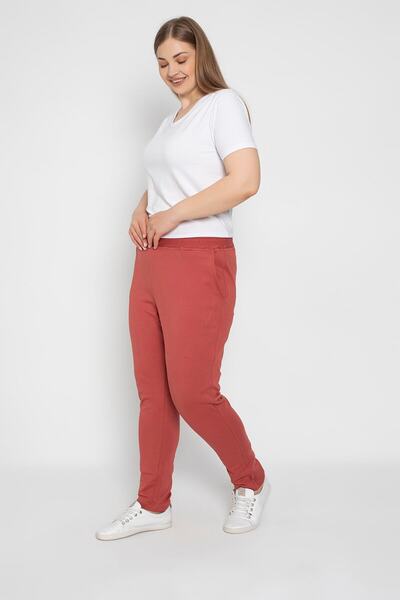 VISHENKA Women's Large Size Pocketed Lycra Brick Color Sweatpants