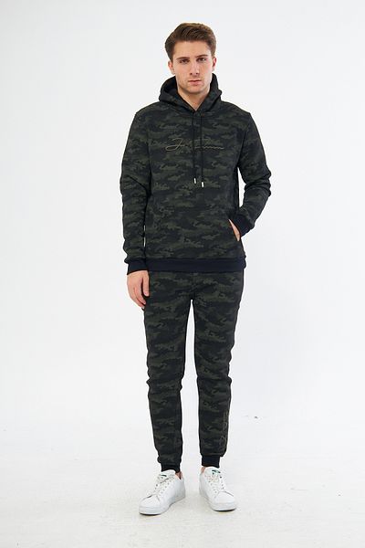 NEWLAKER Unisex Regular JF Embroidery Camouflage Pattern Hooded Tracksuit Set