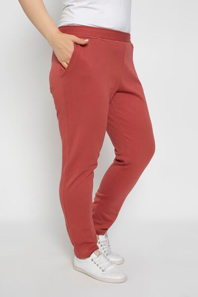 VISHENKA Women's Large Size Pocketed Lycra Brick Color Sweatpants