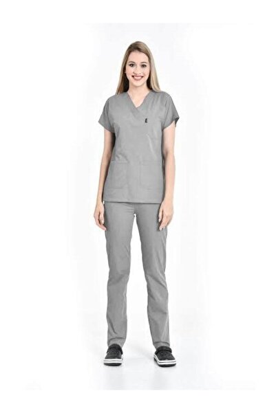 SKORMED ملابس طبيب مستشفى ممرضة جيرسي رمادي ليكرا أسفل أعلى بدلة جيرسي