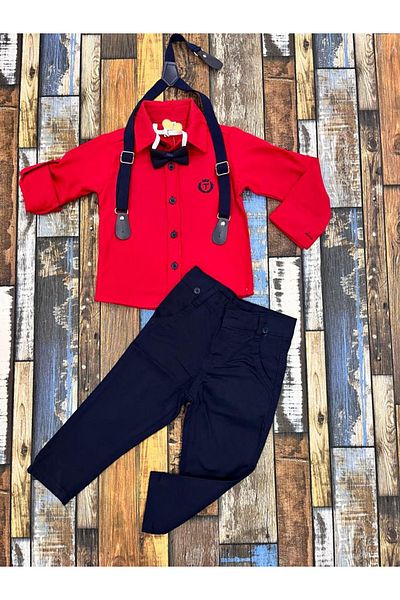 Esterella Boy's /Straps And Bow Tie/ Red Shirt Trousers /Boy's Suit