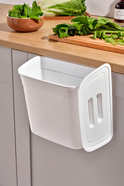 Flosoft Dolap İçi Kapaklı Asılabilir Çöp Kovası, Dolap Kapağı Askılı Çöp Kutusu 7 litre