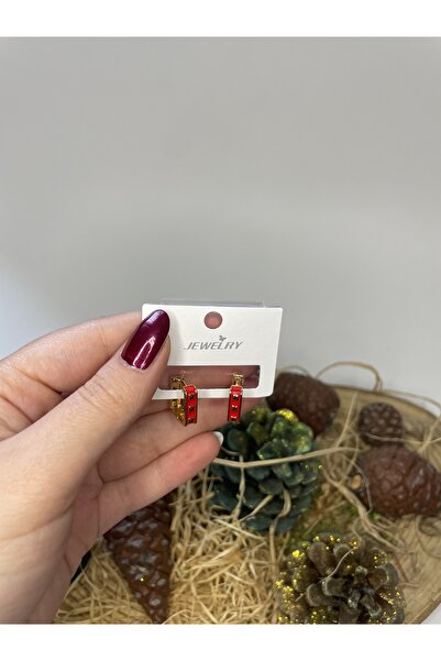 ELMATOLYE Kadın kırmızı renk yılbaşı konsept küpe çelik küpe yeni yıl hediyelik küpe