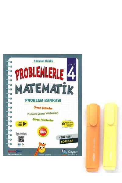 Üçgen Yayıncılık 4. sınıf problemlerle matematik + fosforlu pastel 2 adet fab...