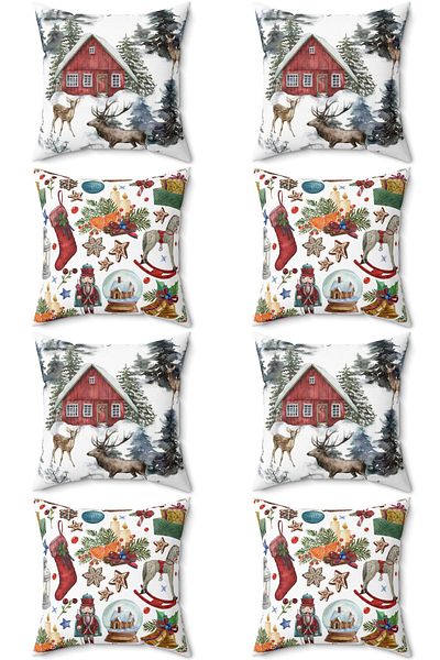 FUS BLUE Set of 8 New Year's Patterned Christmas Throw Pillows and Pillowcases