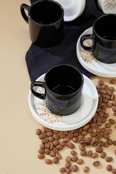 Erbaşlar India 12 Piece Luxury Ceramic Coffee Cup Set, Black Turkish Coffee Cup