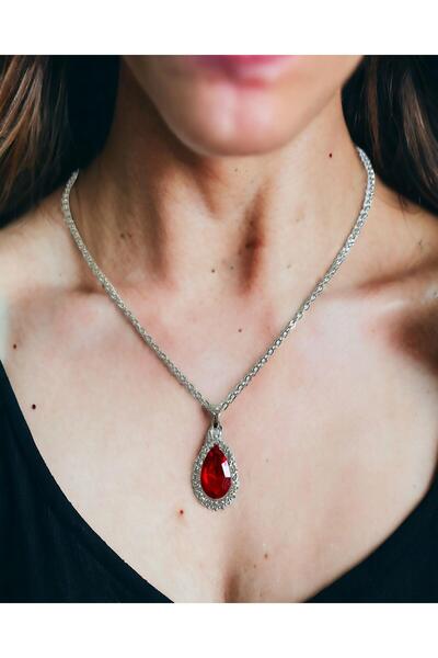 Mixperi Zirkon Taşlı Beyaz Zincirli Yakut Taş Model Kolye Yakut Desenli Kolye