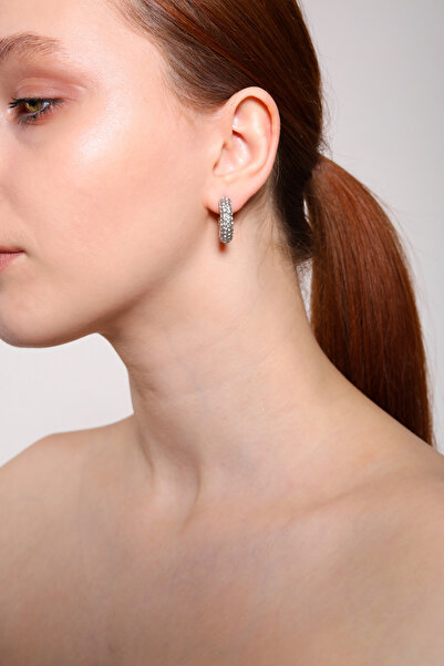 AURRARİ Gümüş Kaplama Mini Zirkon Taşlı Halka Küpe