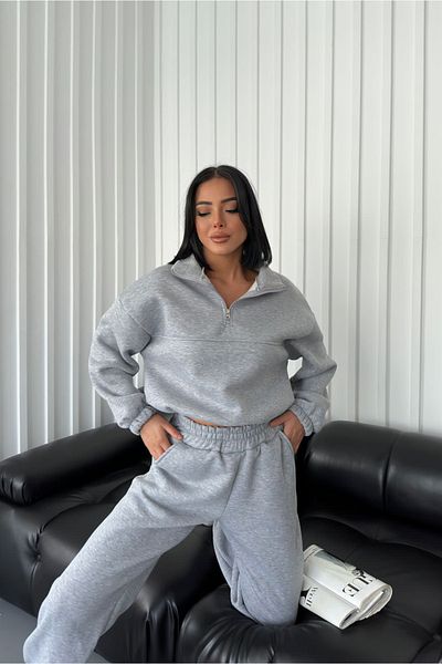 Neşeli Butik Γυναικείο σετ φόρμας με φερμουάρ 3 κλωστών με ριχτάρι κάτω επάνω NDCB11640