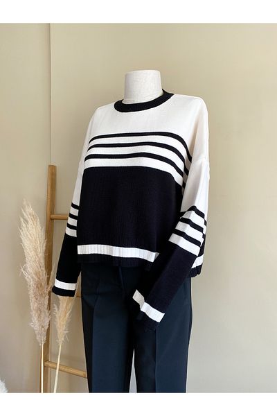 Moda Zeyn Ριγέ Γυναικείο Πλεκτό Πουλόβερ