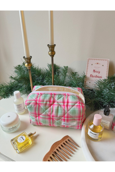 Punchiess Карирана чантичка за грим, голяма