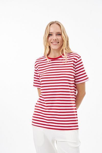 Elegant Design Red/White Striped 100% Organic Cotton T-shirt
