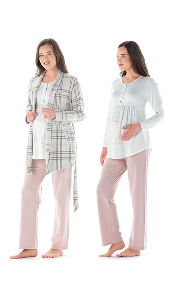 Feyza Pijama Γυναικείο Σετ Πιτζάμες εγκυμοσύνης με μακρυμάνικο Fishback 3 τεμαχίων