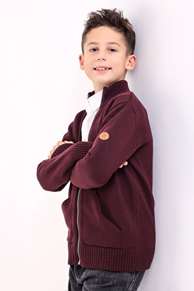 Matte BRUXEL BOY'S Claret Red Pocket Knitwear Cardigan