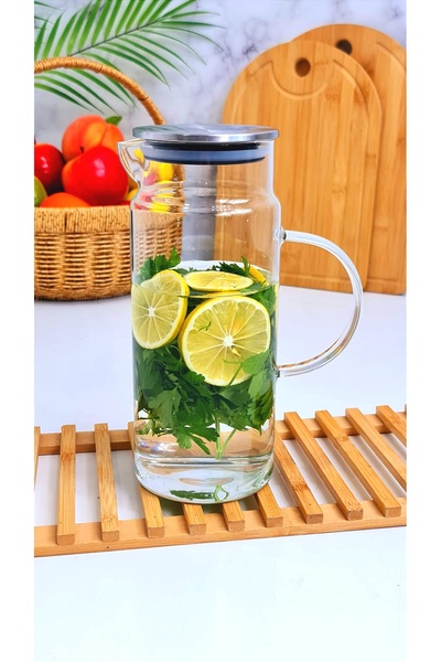 behila TREND Borosilikat Cam Sürahi 1300ml Paslanmaz Çelik Kapak Sızdırmaz