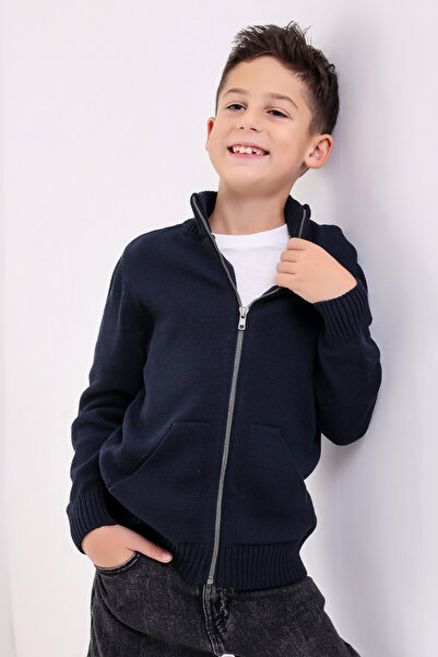 Matte BRUCKEL BOY'S NAVY BLUE POCKET Knitwear Cardigan
