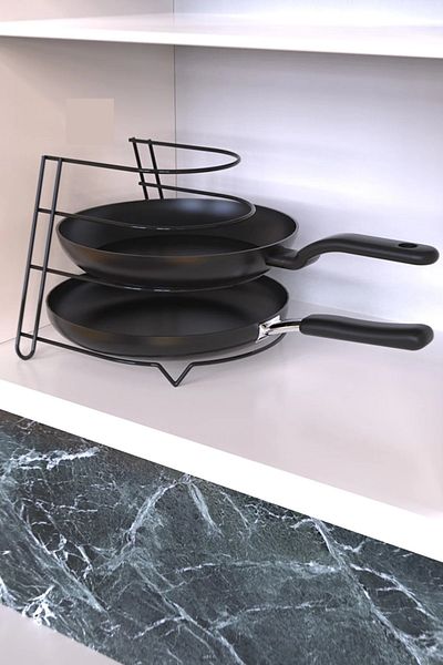 ŞİŞİ Group Хромирана органайзерна чиния за тигани и органайзер за тигани, 4-степенен кухненски рафт