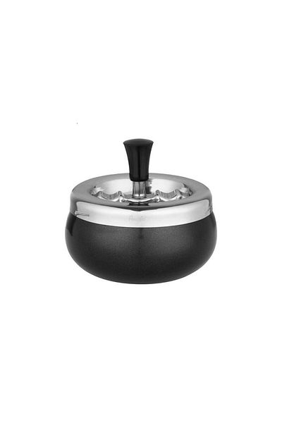 ANGELO Push-to-Turn Metal Tank Curved Ashtray Black 11 cm