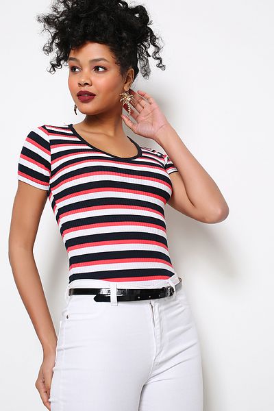 AVORWE V-Neck Striped Crop Blouse