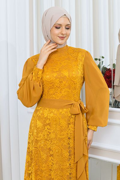 Matik Abiyem Lycra Guipure Lace Chiffon Design Hijab Dress Evening Dress