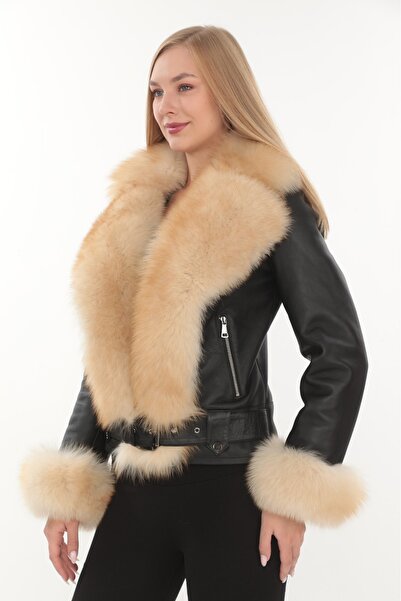 fatih yek deri & kürk Kadın Hakiki Koyun Kürkü Deri Manto