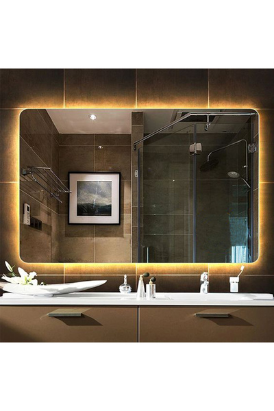 BUGUSAN 50x70 cm Ledli Ayna Banyo Aynası Yuvarlak Ayna Dekoratif Ayna Işıklı ...