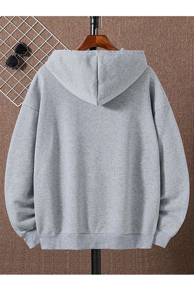 SUNFREE Суитшърт с качулка и принт 80 Bear - сив, голям размер, дебел