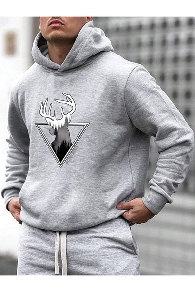Boi Φούτερ Prism Deer - Γκρι εμπριμέ υπερμεγέθη χοντρή κουκούλα