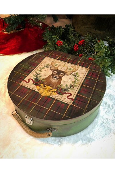 PİTAYA SANAT Geyik Desenli El Yapımı Kavak Ağacı Şapka Kutusu/Hediye Kutusu/Y...