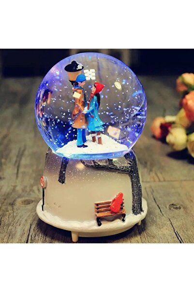 BLUE SİDE 3D Kabartmalı Aşk Seninle Güzel Sevgili Aşıklar Temalı Kar Küresi Müzikli Işıklı Sevgiliye Hediye