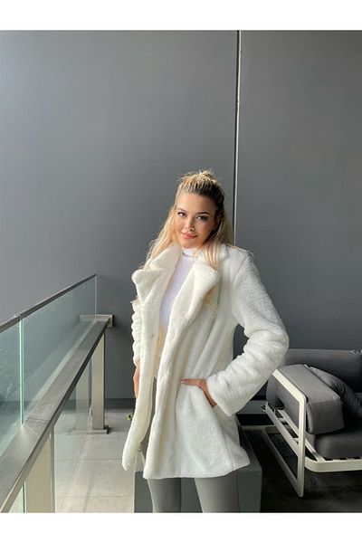 NARKISS Jachetă albă căptușită cu blană artificială