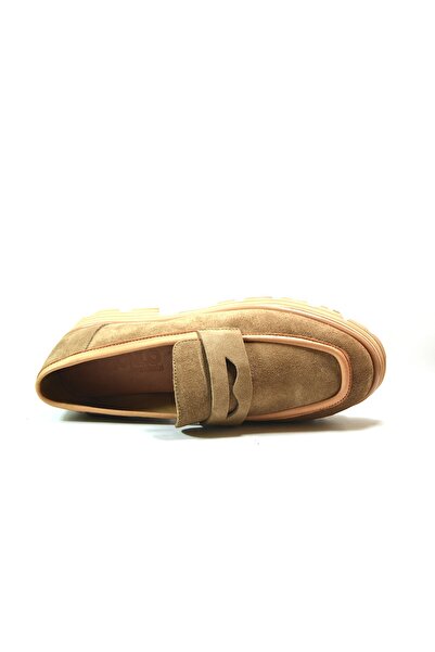 Onlo Ayakkabı LF.201 Hakiki Deri Taba Kalın Taban Loafer Kadın Ayakkabı