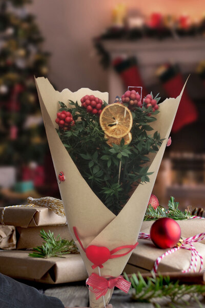 Fintarla Hediyelik Yeni Yıl Kokina Buketi Yılbaşı Vazo Çiçeği