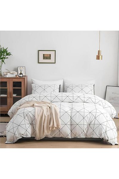 Sey Design Geometric Pattern Double Duvet Cover Set Double Sided Use Bed Sheet Plain Gray