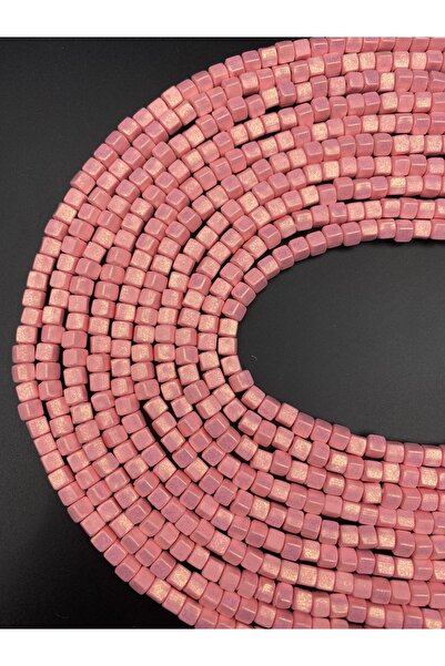 Hedef Bijuteri 6mm Küp Model Fimo, Açık Pembe Üzeri YaldIz,Sedefli, Simli Fim...