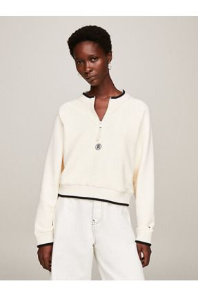 Tommy Hilfiger TH Monogram Textured Half Zip Cropped Sweatshirt Fiyat Yorumlar Trendyol