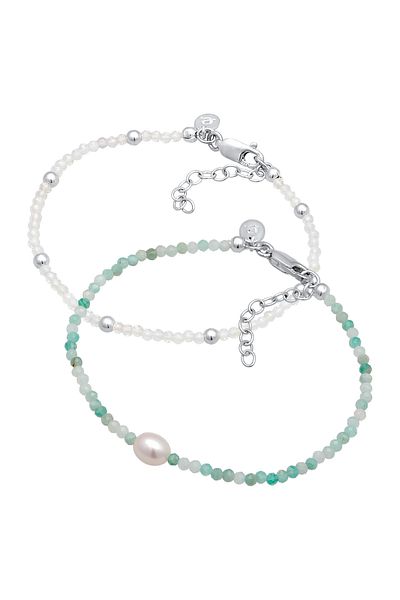 ELLI Armband Mondstein Amazonit Süßwasserzucht Perle 2er Set 925 Silber