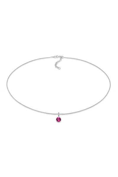 ELLI Halskette Kristal Tektaş Pembe 925 Gümüş