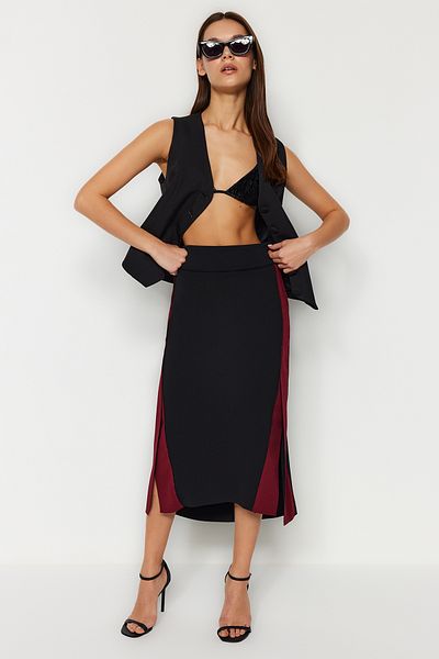 Trendyol Collection Чорна спідниця міді в клітинку з еластичного стрейчу TWOSS24ET00018