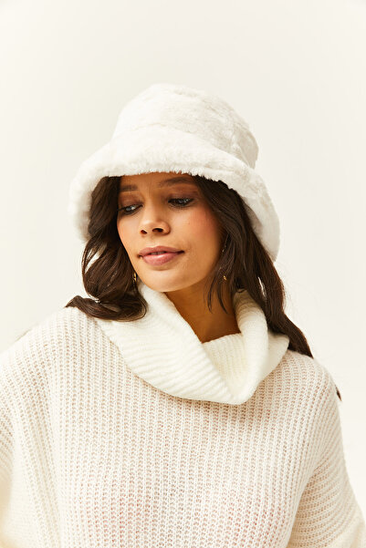 Olalook Dámská plyšová čepice Ecru Bucket ŞPK-00000001