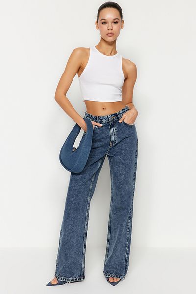 Trendyol Collection Blugi albastri cu talie înaltă cu picioare largi TWOSS24JE00018