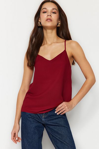 Trendyol Collection Sötétpiros Basic pántos szőtt blúz TWOSS19BB0224