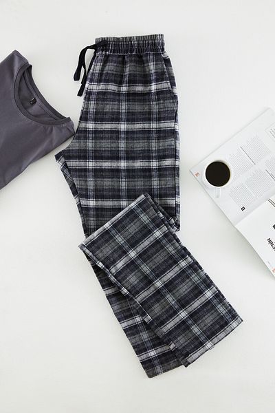 Trendyol Collection Navy Blue Green Plaid Regular Fit Woven Pajama Bottoms TMNAW24PJ00023