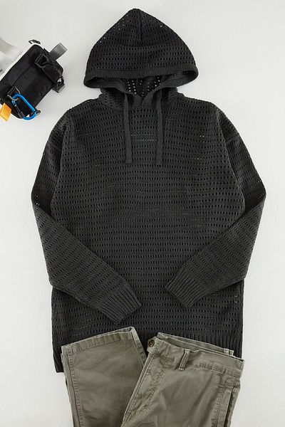 Trendyol Collection Oversize Anthracite Knitwear Sweater - Crochet Detailed, Hooded TMNAW24KZ00054