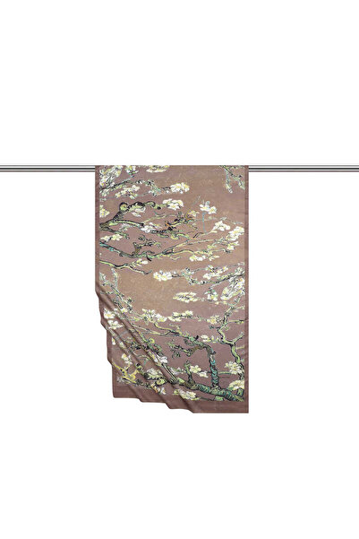 Bursa İpek Μεταξένιο σάλι με λουλούδια αμυγδάλου καφέ