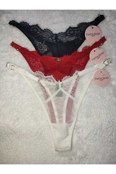 MYSTYLEWORLD Kadın Dantelli Tanga 3lü Külot Set Karışık Renkler