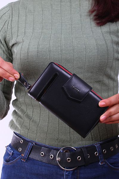 Grande 2716 genuine leather women's wallet card holder multi-compartment medium size BLACK